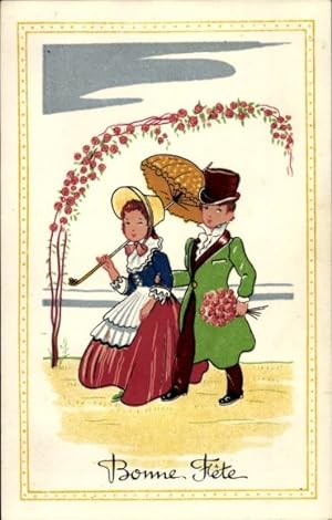 Ansichtskarte / Postkarte Glückwunsch, Elegantes Paar, Sonnenschirm