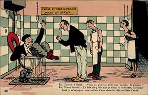 Ansichtskarte / Postkarte Hotelgast steckt in der Toilette fest