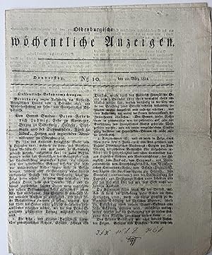 Printed publication newspaper 1814 | Oldenburgische Wöchentliche Anzeigen, donnerstag 10 Marz 181...
