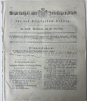 German publication 1855 | Regierungs- und Intelligenzblatt für das Herzogthum Coburg, 26 Mai 1855...