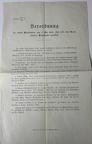 German publication 1853 | Printed publication titled: Verordnung der obersten Polizeibehörde vom ...
