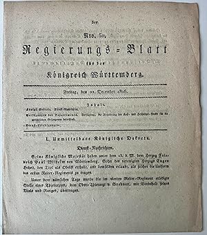 Ephemere pamflet German 1826 | Regierungs-Blatt für das Königreich Württemberg, freitag 22 decemb...