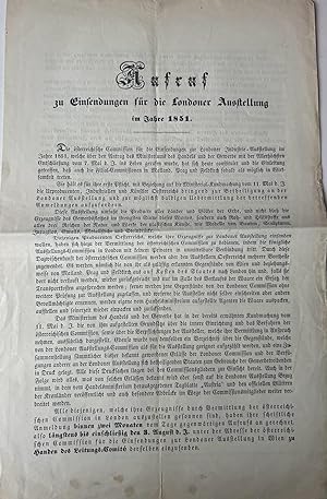Printed publication legal 1851 | Aufruf zu einsendungen für die Londoner Ausstellung im Jahre 185...