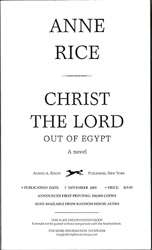 CHRIST THE LORD: OUT OF EGYPT.