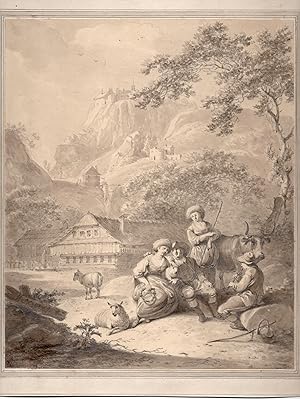 Old Master Drawing scene of rural life