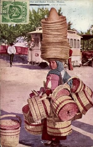 Ansichtskarte / Postkarte Mexiko, Hat and Basket Vendor, Hut- und Korbverkäuferin