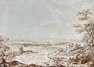 18th century landscape drawing figuring a waterfall