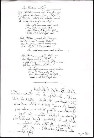 Eigenhändiges Gedicht "Das Barlach-Lied", darunter eigh. Widmung und Unterschrift in Spiegelschrift.