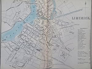 Limerick Ireland Detailed Tourist Map 1874 A. & C. Black city plan