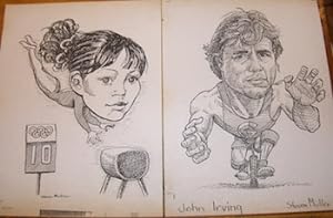 B&W Caricatures of Nellie Kim & John Irving.