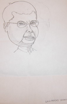 B&W Caricature of Lalu Prasad Yadav.