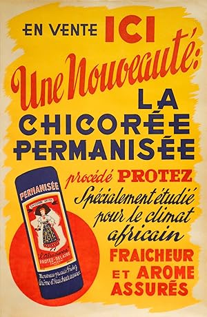 1920s French Advertising Poster - Protez Delatre, La Chicoree Permanisee (blue packaging)