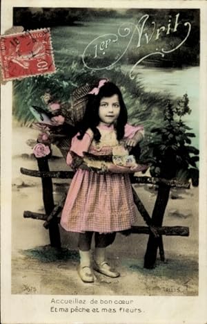 Ansichtskarte / Postkarte 1. April, Mädchen mit Fischen