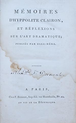 Mémoires d'Hyppolite Clairon et réflexions sur l'art dramatique ; publiés par elle-même