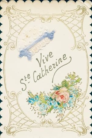 Ansichtskarte / Postkarte Glückwunsch, Sankt Katharina, Blumen, Vergissmeinnicht, Rose