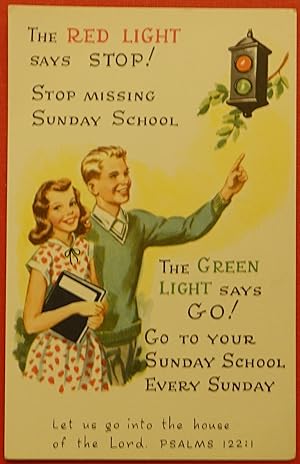 Vintage Sunday School Postcard - The Red Light says Stop!