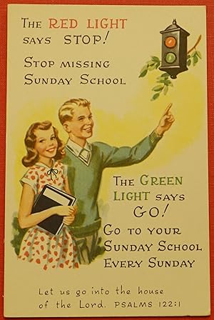 Vintage Sunday School Postcard - The Red Light says Stop!