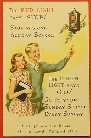 Vintage Sunday School Postcard - The Red Light says Stop!