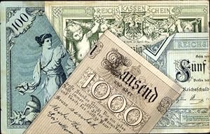 Geldschein Ansichtskarte / Postkarte Tausend und aber 1000 frohe Stunden, Hundert Reichsmark, Rei...