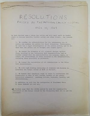 Resolutions Passed by the Memorial Church Meeting April 10, 1969 (Harvard Student Protest Flyer)