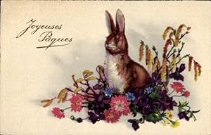 Ansichtskarte / Postkarte Glückwunsch Ostern, Osterhase, Blumen