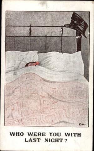 Künstler Ansichtskarte / Postkarte Betrunkener Mann im Bett