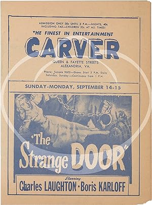 Original promotional theater flyer for the Carver Theater circa 1951 featuring "The Strange Door,...