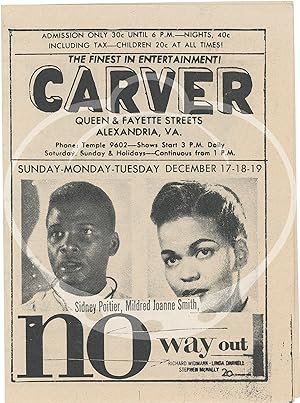 Original promotional theater flyer for "No Way Out" at the Carver Theater circa 1950, also featur...