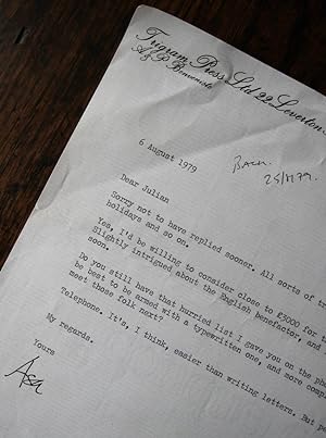 Letter to a bookdealer about archives, 1979