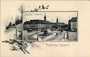 Passepartout Ansichtskarte / Postkarte Dresden Neustadt, Hauptstraße, Denkmal, Frohe Ostern, Oste...