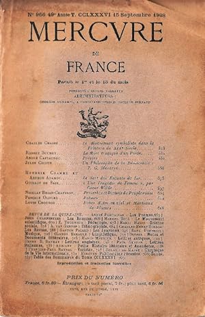 Mercure de France. No.966, Vol. CCLXXXVI, 15 Sepembre 1938.