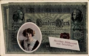 Ansichtskarte / Postkarte Glückwunsch Geburtstag, Geldschein, Reichsbanknote
