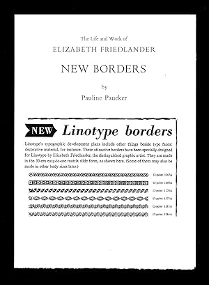 The Life and Work of Elizabeth Friedlander. New Borders.