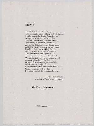 Sigma *SIGNED Poetry Broadside -Bibliographical curiosity*