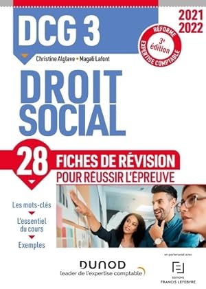 DCG 3 Droit social - 2021/2022 : 28 Fiches de r vision pour r ussir l' preuve - Magali Lafont
