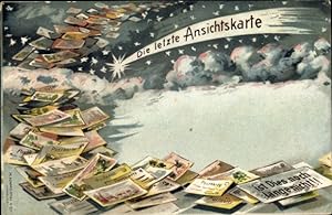 Litho Stern mit letzter Ansichtskarte, Postkarten, Bewölkter Himmel