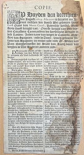 Printed publication Amersfoort 1629 | Copie. Op huyden den veerthienden augusti 1629 stilo novo i...