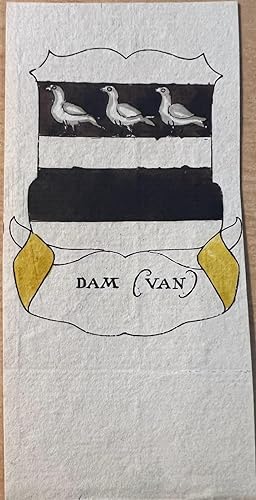 Drawing Wapenkaart/Coat of Arms: Handcolored coat of arms Van Dam with three birds/ducks, rectang...