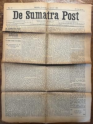 Antique newspaper Indonesia, Indië 1917 | The Sumatra Post, Medan zaterdag 20 januari 1917, 1 p. ...