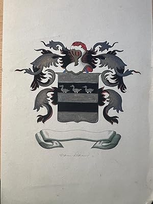 Drawing Wapenkaart/Coat of Arms: Handcolored coat of arms Van Dam with three birds/ducks, 1 p.