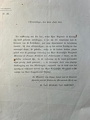 Original publication 1841 | Circulaire no 38, 's Gravenhage 6den julij 1841, Mevrouw de prinses F...