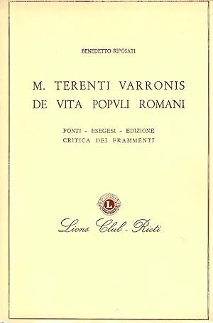M. Terenti Varronis "De vita populi romani". Fonti, esegesi, edizione critica dei frammenti