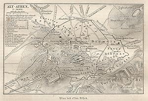 1890 Greece, Athens, Carta geografica antica, Old City Plan, Plan de la ville