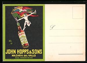 Künstler-Ansichtskarte sign.Bazzi: Mazara del Vallo, John Hopps, Sons, Flasche mit Flaggen, Reklame