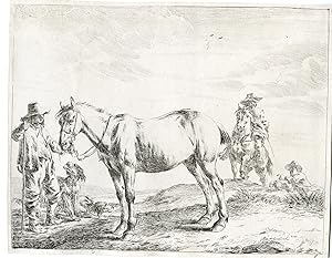 Antique Master Print-HORSES-HORSEMAN-REINS-DOG-Stoop-1651