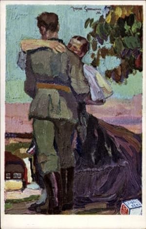 Künstler Ansichtskarte / Postkarte Goossens, Josse, Bahlsens, H., Soldat umarmt eine Frau, Leibni...