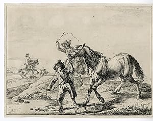 Antique Master Print-HORSES-LEADING-WATER-HORSEMEN-Stoop-1651