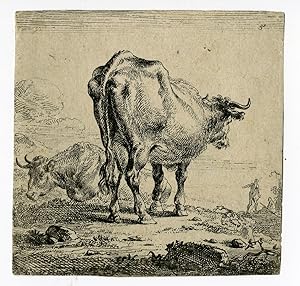 Antique Master Print-COWS-SLOPE-LANDSCAPE-Berchem-1644