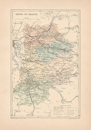 1892 France, Seine et Marne, Carta geografica, Old map, Carte géographique ancienne