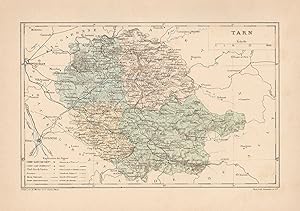 1892 France, Tarn, Carta geografica, Old map, Carte géographique ancienne